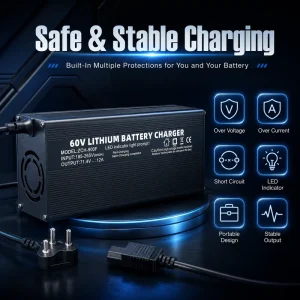 Factory 60V Electric Bike Charger 12A Lithium Battery Charging Unit with DC SBS75X Plug