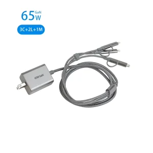 Factory 65W GaN Power Supply Adapter 1.5m Cable (2 L 1 Micro USB 3 Type-C) PD3.0/PPS/QC4.0/SCP Laptop OVP Protection