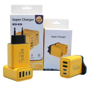 Factory 65W USB-C 4-Port AC Wall Plug Fast Charger PD+QC Multiport Adapter with OTP OVP OCP Protection