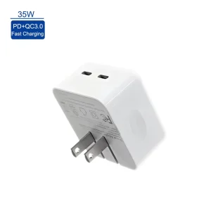 Factory Custom Mini 35W GaN PD Dual Type C Fast Charger US Plug Portable Phone & Earphone Charger Adapter Compatible for