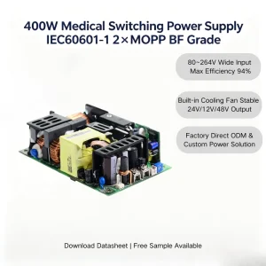 Factory Direct 400W DC 24V Medical Power Supply Class B EMC Low No Load <0.5W Wide Temp 30~70 PC Hospital Bed Hemodialysis