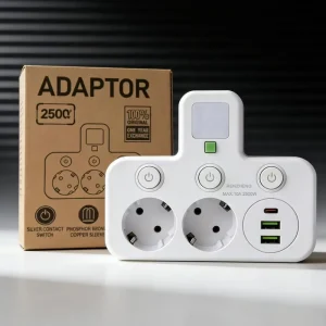 Factory Direct EU Wall Plug Power Strip with 2 AC Outlets 2 USB Ports & 1 Type C 5 in 1 Space Saving Design for Home Office