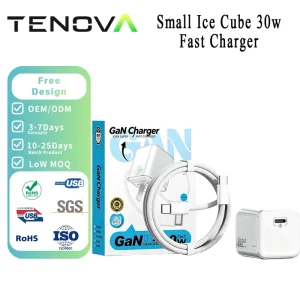 Factory GaN 30W PD 3.0 Type-C Ice Cube Fast Charger Mini Portable TPE Material Wall Adapter for Mobile Phone