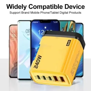 Factory Price 240W 5 Ports Type C USB Fast Charger EU US UK Plug LED Light Desktop Power Adapter