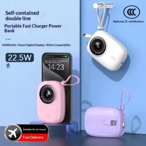 Fashion Portable Camera Shaped Power Bank with 10000mAh 22.5W Output Custom Silk Screen Printing Design