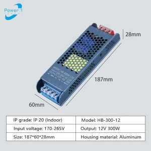 Flicker Free Full Power 300W Switching Power Supply 220V AC 12V DC Single Output Aluminum Case Indoor LED Driver LED Lighting