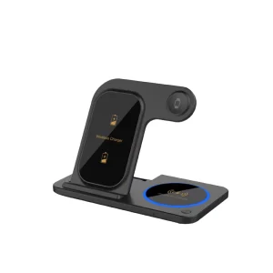 Foldable 15W Wireless Charger 3 in 1 Charging Station with LED Desk Lamp for iPhone 15 Pro Max Watch Earbuds