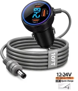 For Starlink Mini 4 in 1 Car Charger DC Power Cable 3M 10ft 12V 24V Cigarette Lighter Car Adapter USB C 45W Dual USB A 35W Port