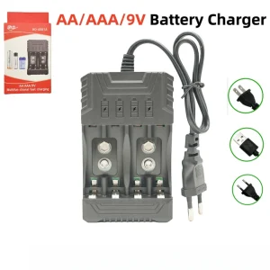 Four-Slot Independent AA/AAA/9V Rechargeable Battery Charger 100-240V Input 1.2V-800mA Output Automatic Stop Camera Microphone