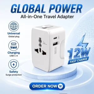 Foxcan Universal Travel Adapter USB Type C CE FCC RoHS UKCA Certified Laptop Compatible Oversea Business Trip Multi Plug Adapter