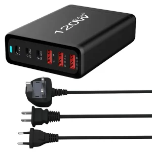 GaN 120W Charger 6 Port USB Type C PD Charger Quick Charge 3.0 USB Desktop Charger Multi Function Adapter for Laptop Smart Phone