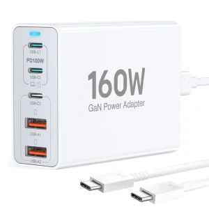 GaN 160W Fast Charger Station 5-in-1 Port Laptop Power Adapter Type-C with 1.8m 5A USB-C to C Cable