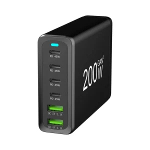 GaN 200W USB-C Wall Charger Station PD Fast Charging for iPhone Samsung Xiaomi