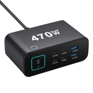 GaN 470W Desktop Charger 4C2A Multi Port USB C 140W Fast Charging TFT Digital Display Screen for Laptop iPhone MacBook