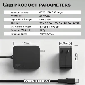 GaN 65W USB-C Charger for Laptops PD 30 Fast Charging