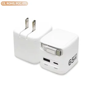 GaN Fast Charger with Foldable Plug and Retractable 65W Power Delivery 3.0 USB C Wall Charger for iPhone 11 and Mobile Devices