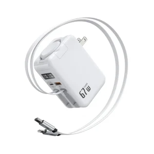 GaN Retractable Fast Charger 67W 70W 5 in 1 PD Charger Portable Travel Adapter USB C Mobile Phone Charger With Type C Cable