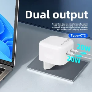 Gallium Nitride PD 45W 3A Dual Port Fireproof Fast Charging USB C Charger EU Spec Compatible with iPhones