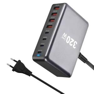 Gan Technology 320W USB C Laptop Charger Fast 4A4C PD 100W 65W 45W 20W QC3.0 18W with 40W & 30W Output for Macbook Mobile Phone