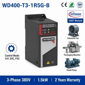 General Purpose VFD 1.5kW 2HP AC Drive 380V 3 Phase Frequency Inverter LED Display Built-in Brake Air Blower Vector