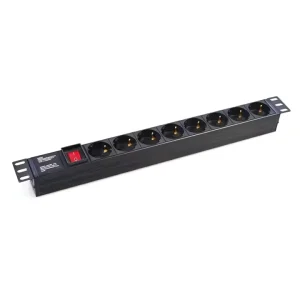 Germany 19 Inch Standard 1U Power Distribution Unit (PDU) 6 Socket Strip with Switch and Overload Protection 240V Voltage