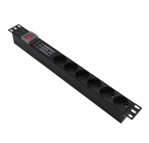 Germany Type 19″ 1U Rackmount 6 Outlets 3 Light Filtering Surge 16A 220-250V Power Distribution Unit PDU