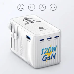 Global Travel Adapter 120W GaN Fast Charging Multi-Port USB-C EU to UK Universal Plug Converter for Mobile Computers
