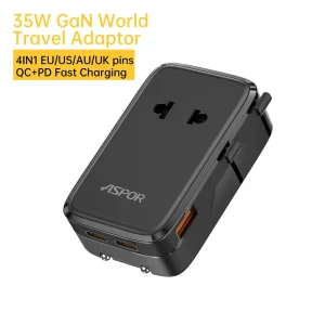 Global Travel Adapter 35W GaN Fast Charging with 4 Plugs