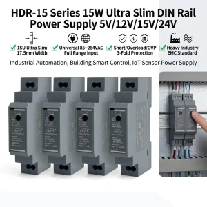 HDR-15 15W Din Rail Power Supply 5V 12V 15V 24V 48V Ultra Slim AC DC Converter Industrial Source Switching PSU