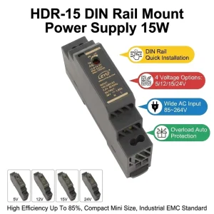 HDR-15-24 Din Rail Power Supply 15W AC to DC 12V 24V LED Industrial SMPS