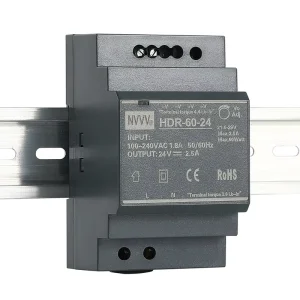 HDR-60-24 AC to DC 60W SMPS DIN Rail 24V 2.5A Industrial Black Switching Power Supply