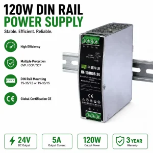 HX-120NDR-24 120W 24V 5A Single Universal AC-DC Switching Power Supply Natural Air Cooling Design Din Rail Mounting 60Hz