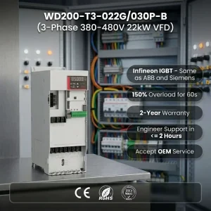 HYTECON 22kW 30kW AC Drive WD200 T3 022G 030P B 3Phase 380V 30HP 40HP VFD Frequency Inverter for Industrial Cooling Tower & HVAC
