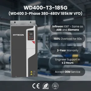 HYTECON 250HP Three Phase 185kW 380-480V WD400-T3-185G AC Drive VFD Dynamic Speed Modulator for Cement Kiln Heavy Extruder VSD
