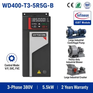 HYTECON 5.5kW 380V 3-Phase VFD Frequency Inverter for Heavy-Duty Industrial Use with IP20