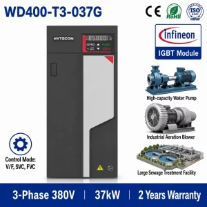 HYTECON Infrastructure Grade 50HP 37kW AC Drive 380V 3 Phase VFD with Vector Control for Heavy Manufacturing