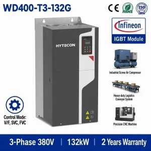 HYTECON Mega-Scale Engine 180HP 132kW VFD 3 Phase 380V Frequency Converter 250A High-Volume Thermal Logic WD400-T3-132G AC Drive