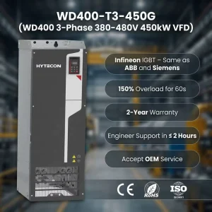 HYTECON WD400-T3-450G 450kW 610HP 3-Phase 380V AC Drive VFD Inverter with Adaptive Energy Mapping for High-Power Projects