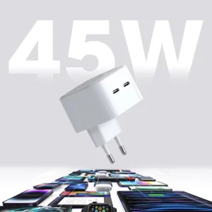 High Efficiency 45W Dual USB-C PD Fast Charging Adapter Dual Type-C GaN Charger CE FCC ROHS Certified