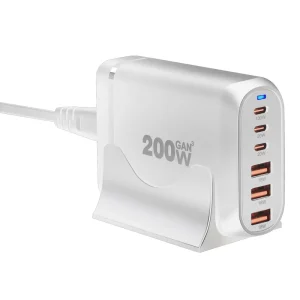 High Power 200W GaN USB-C Charging Adapter 6-Port PD 100W Type-C Fast Charge Station for Phone Tablet Laptop Desktop Charger
