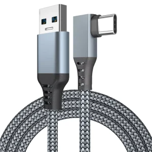 High-Speed 3M 5M Aluminum Alloy Type C Cable Right-Angle Nylon Braid Fast Charging Elbow Data Cable for Game Console USB C