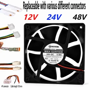 High Speed Cooling Fan 120x120x25mm WKH 1224VHEB 24V 12V 12025 DC Industrial Fans Ventilador Pc Plastic Blade Axial Flow Fans