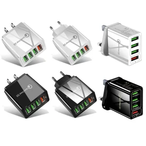 Hot Portable QC3.0 Fast Charger 4-Port EU US UK Plug Adapter