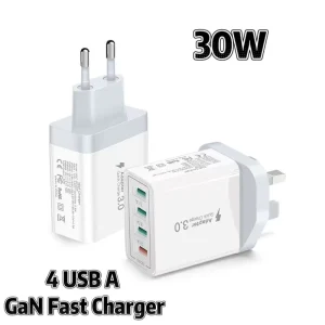 Hot Selling 30W 4 Port Multi Fast Charger PD QC3.0 Type C USB Wall Power Adapter Customized UK AU Plug Portable Travel Charger