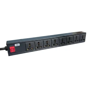 IP20 T3 PBT Fireproof Housing Rack PDU Surge Suppressor 1.5KV Protection Level 7000W Server Cabinet Power Strip 8 Universal