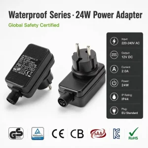 IP44 Waterproof 12V 2A AC DC Power Adapter EU Plug 24W Wall Mount Power Supply For LED Strip Outdoor Lighting
