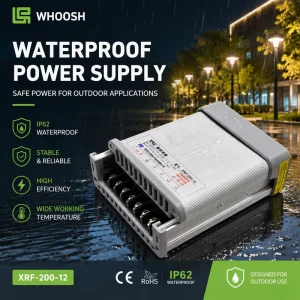 IP62 Waterproof 12V 16.7A 200W LED Power Supply AC DC Switching Driver for Outdoor LED Signage Strip Flood Light
