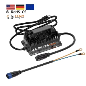 IP65 Waterproof Dustproof Lithium Battery Charger with 8 Safety Protections Over Voltage and Under Voltage Protection Features
