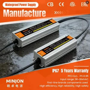 IP67 Self-Cooling Waterproof Single-Output High-Efficiency 93% Power Supply PFC 350W 12V Input Voltage