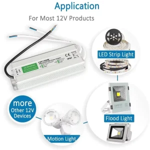 IP67 Waterproof 12V 12.5A Power Supply 150W AC DC Converter IP67 Rated Suitable for CCTV LED Displays and Outdoor Lighting